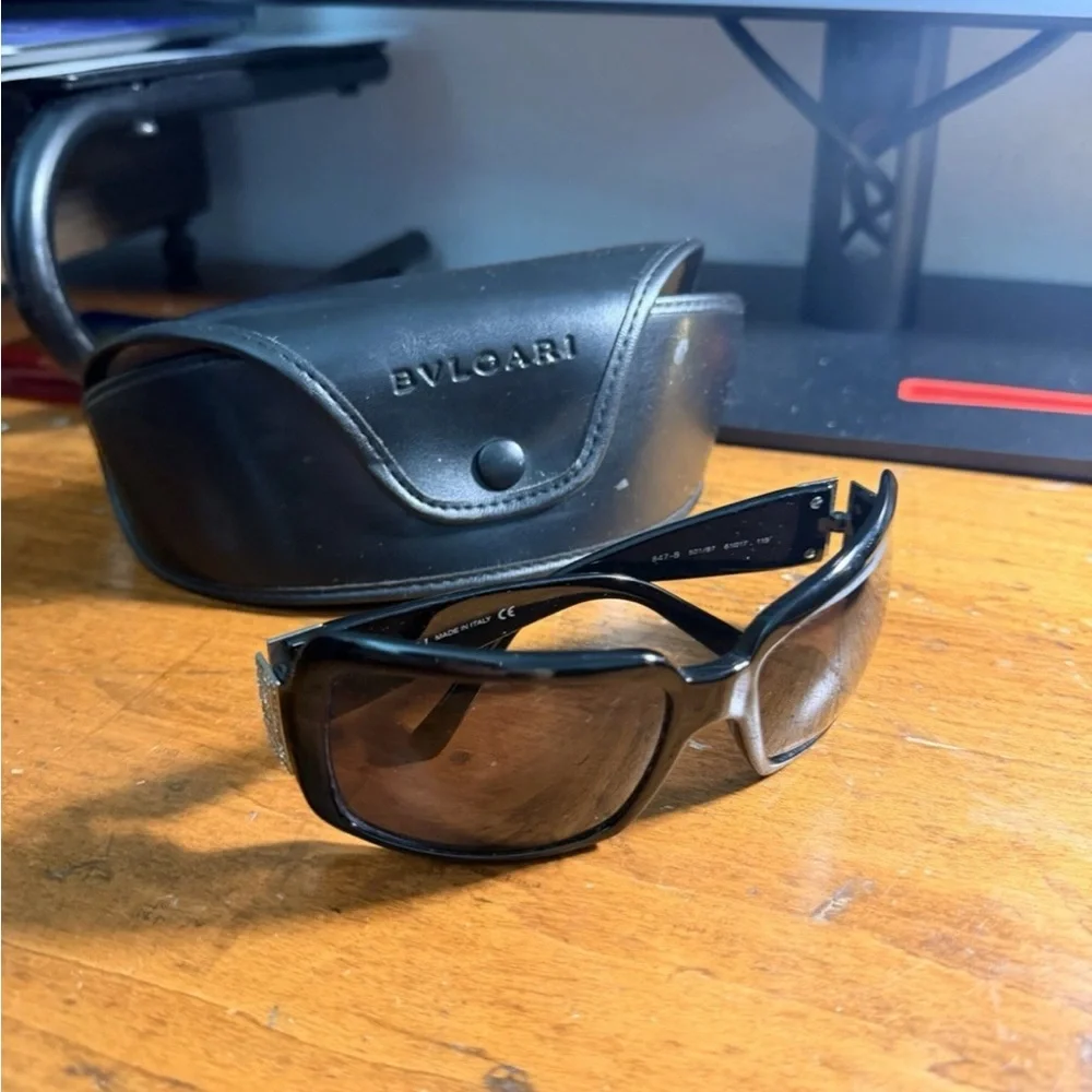 Bulgari Black Sunglasses with Crystal Square Accent with case